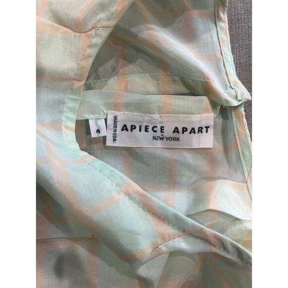 Apiece Apart Roberta Crop Top Short Sleeve Mint Green Grid Blouse Sz 4 - Picture 8 of 8